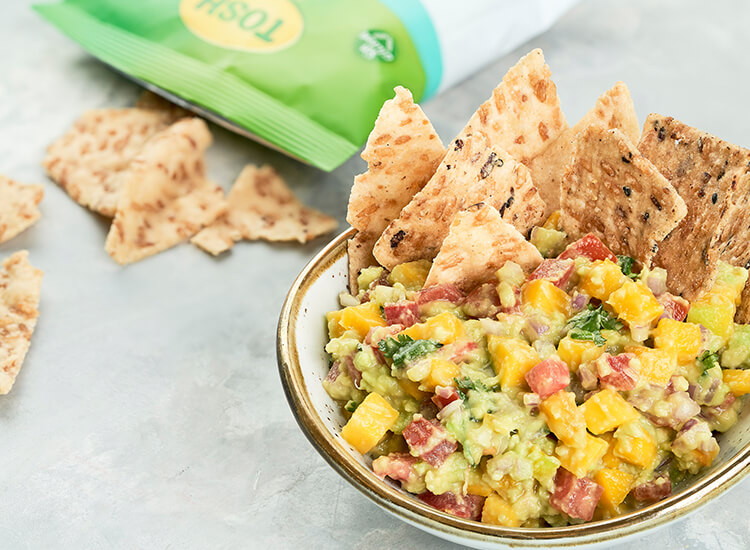 Guacamole Con Mango Y Snacks De Arroz Y Sal Marina TOSH